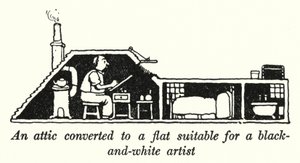 Strych przerobiony na mieszkanie odpowiednie dla czarno-białego artysty (lito) autorstwa William Heath Robinson
