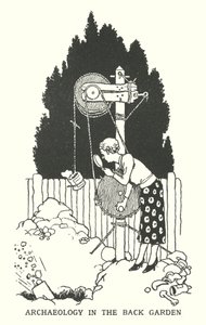 Archeologia w tylnym ogrodzie (litografia) autorstwa William Heath Robinson