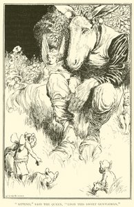Przybądźcie, rzekła Królowa, Na tego słodkiego dżentelmena! autorstwa William Heath Robinson