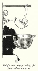 Nowa huśtawka dla dziecka, do mieszkań bez żłobków (lito) autorstwa William Heath Robinson