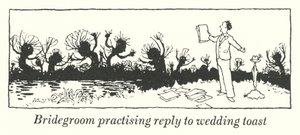 Oblubieniec ćwiczący odpowiedź na toast weselny (lito) autorstwa William Heath Robinson