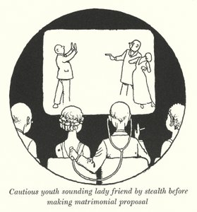 Ostrożna młoda dama brzmiąca ukradkiem przed złożeniem oświadczeń małżeńskich (lito) autorstwa William Heath Robinson