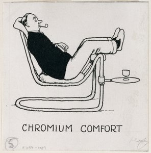 „Chromium Comfort”, fragment z „Jak żyć w mieszkaniu”, z 1936 r. autorstwa William Heath Robinson