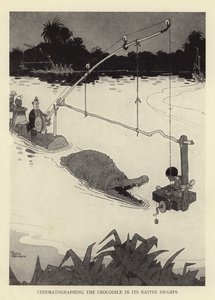 Filmowanie krokodyla na jego rodzimych bagnach autorstwa William Heath Robinson