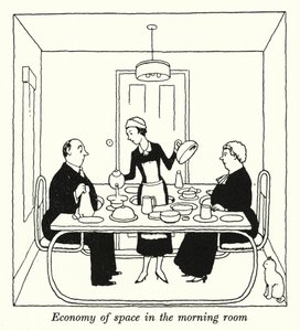 Oszczędność miejsca w pokoju dziennym (litografia) autorstwa William Heath Robinson