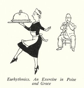 Rytmika, Ćwiczenie w równowadze i wdzięku (litografia) autorstwa William Heath Robinson
