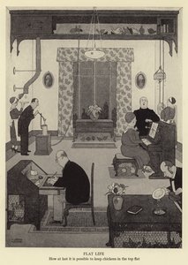 Płaskie życie, jak w końcu można trzymać kurczaki na górze? autorstwa William Heath Robinson