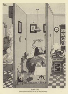 Płaskie życie, kilka pomysłowych urządzeń do użytku w chłodne poranki autorstwa William Heath Robinson