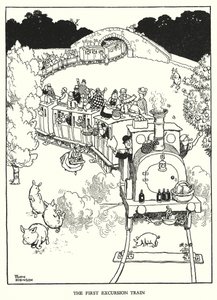 Ilustracja do Ribaldry na kolei autorstwa W Heatha Robinsona (lito) autorstwa William Heath Robinson