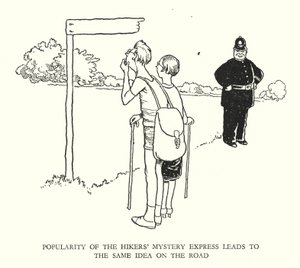 Ilustracja do Ribaldry na kolei autorstwa W. Heatha Robinsona (lito) autorstwa William Heath Robinson