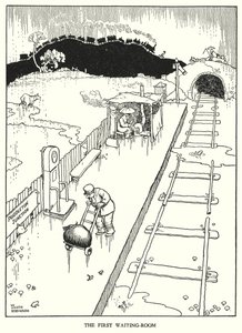 Ilustracja do Ribaldry na kolei autorstwa W. Heatha Robinsona (lito) autorstwa William Heath Robinson