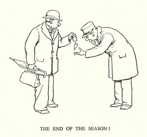 Ilustracja do Ribaldry na kolei autorstwa W. Heatha Robinsona (lito) autorstwa William Heath Robinson