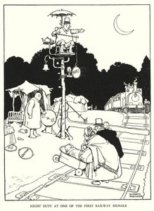 Ilustracja do Ribaldry na kolei autorstwa W. Heatha Robinsona (lito) autorstwa William Heath Robinson
