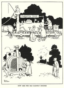 Ilustracja do Ribaldry na kolei autorstwa W. Heatha Robinsona (lito) autorstwa William Heath Robinson