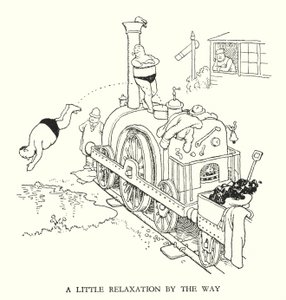 Ilustracja do Ribaldry na kolei autorstwa W. Heatha Robinsona (lito) autorstwa William Heath Robinson
