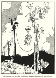Ilustracja do Ribaldry na kolei autorstwa W. Heatha Robinsona (lito) autorstwa William Heath Robinson