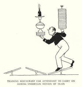 Ilustracja do Ribaldry na kolei autorstwa W. Heatha Robinsona (lito) autorstwa William Heath Robinson