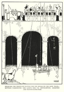 Ilustracja do Ribaldry na kolei autorstwa W. Heatha Robinsona (lito) autorstwa William Heath Robinson