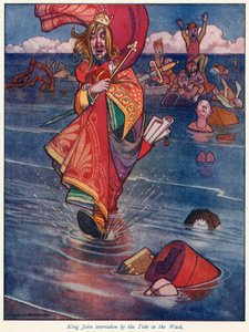 Król Jan wyprzedzony przez przypływ w Wash autorstwa William Heath Robinson