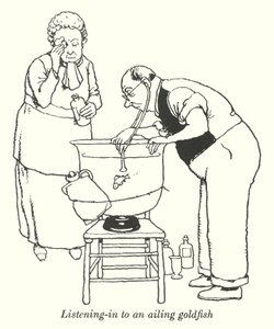 Nasłuchiwanie chorej złotej rybki (lito) autorstwa William Heath Robinson