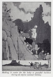 Ułatwienie dla pani, pełen wdzięku incydent podczas letniego urlopu w górach (lito) autorstwa William Heath Robinson