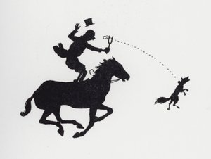 Mężczyzna na koniu katapultujący lisa (lito) autorstwa William Heath Robinson