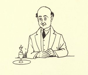 Mężczyzna zaskoczony przez ptaka w swoim porannym jajku autorstwa William Heath Robinson