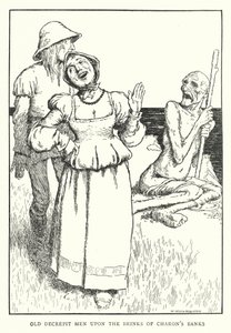 Starzy, zgrzybiałych ludzi na brzegach banków Charona (lito) autorstwa William Heath Robinson