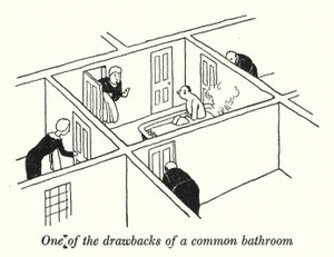 Jedna z wad wspólnej łazienki (lito) autorstwa William Heath Robinson