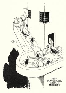Plac zabaw dla zwierząt, rezydencje Tryplit (lito) autorstwa William Heath Robinson