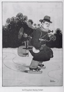 Samobieżny gadżet do jazdy na łyżwach, ilustracja z „Wynalazków” autorstwa William Heath Robinson