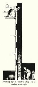 Wysłanie kotleta z baraniny w nowoczesnym mieszkaniu usługowym (lito) autorstwa William Heath Robinson