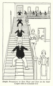 Proste środki ostrożności, aby zmniejszyć zużycie dywanu schodowego podczas ciągłego użytkowania (litografia) autorstwa William Heath Robinson