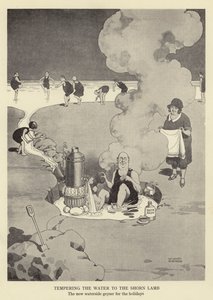 Temperowanie wody do strzyżonego baranka, nowy gejzer nad wodą na święta autorstwa William Heath Robinson