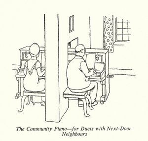 The Community Piano, na duety z sąsiadami z sąsiedztwa (lito) autorstwa William Heath Robinson