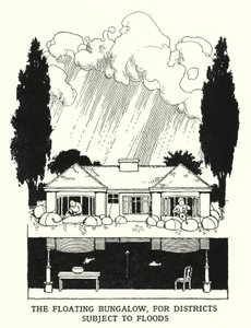 Pływający bungalow dla dzielnic narażonych na powodzie (litos) autorstwa William Heath Robinson