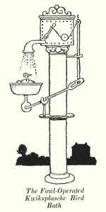 Kąpielisko dla ptaków Kwiksplasche obsługiwane przez drobiu (lito) autorstwa William Heath Robinson