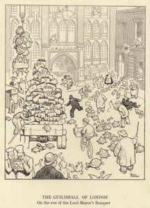 Guildhall of London, w przeddzień Bankietu Lorda Burmistrza autorstwa William Heath Robinson