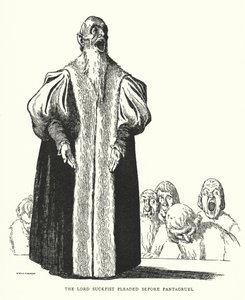 Lord Suckfist błagał przed Pantagruelem (lito) autorstwa William Heath Robinson