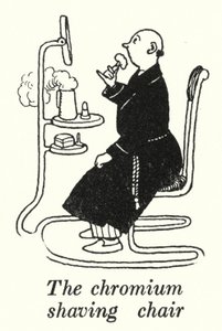 Chromowane krzesło do golenia (litowe) autorstwa William Heath Robinson