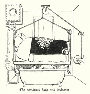 Połączona łazienka i sypialnia (lito) autorstwa William Heath Robinson