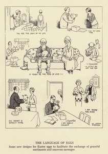 Język jajek, kilka nowych wzorów pisanek, aby ułatwić wymianę wdzięcznych uczuć i miłosnych wiadomości autorstwa William Heath Robinson