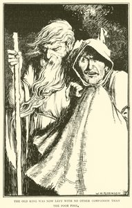 Stary król nie miał teraz innego towarzysza niż biedny głupiec… autorstwa William Heath Robinson