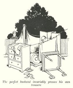 Idealny mąż niezmiennie prasuje własne spodnie (lito) autorstwa William Heath Robinson