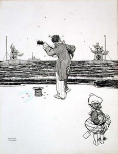 Handel z wrogiem na Yarmouth Sands, z „Some Frightful War Pictures” autorstwa William Heath Robinson