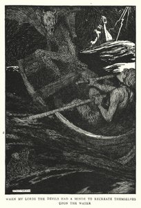 Kiedy moi panowie, diabły miały umysł, by odtworzyć się na wodzie (lito) autorstwa William Heath Robinson