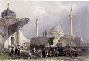 Meczet Bajazeta z Bramą Seraskiera, Istambuł, ryty H. Griffiths, ok. 1850 (akwatinta)