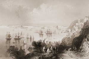 Cobh Harbour, Cork, Irlandia, z „Scenery and Antiquities of Ireland” George