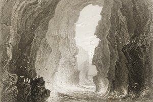 Dunkerry Cave, County Antrim, Irlandia Północna, z „Scenery and Antiquities of Ireland” George