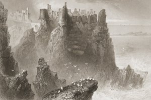 Zamek Dunluce, hrabstwo Antrim, Irlandia Północna, z „Krajobrazy i starożytności Irlandii” George